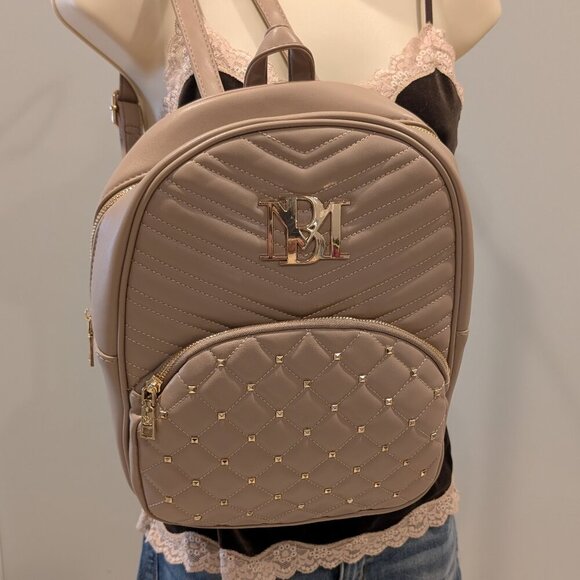Badgley Mischka Diamond Quilt Studded Backpack Vegan Leather NWT - Picture 8 of 9